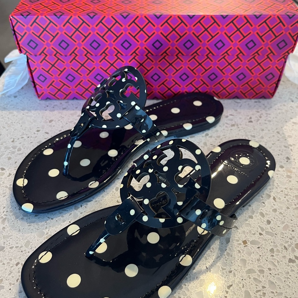 Tory Burch Navy Blue and White Polka Dot Sandals - Brand New - Never Worn